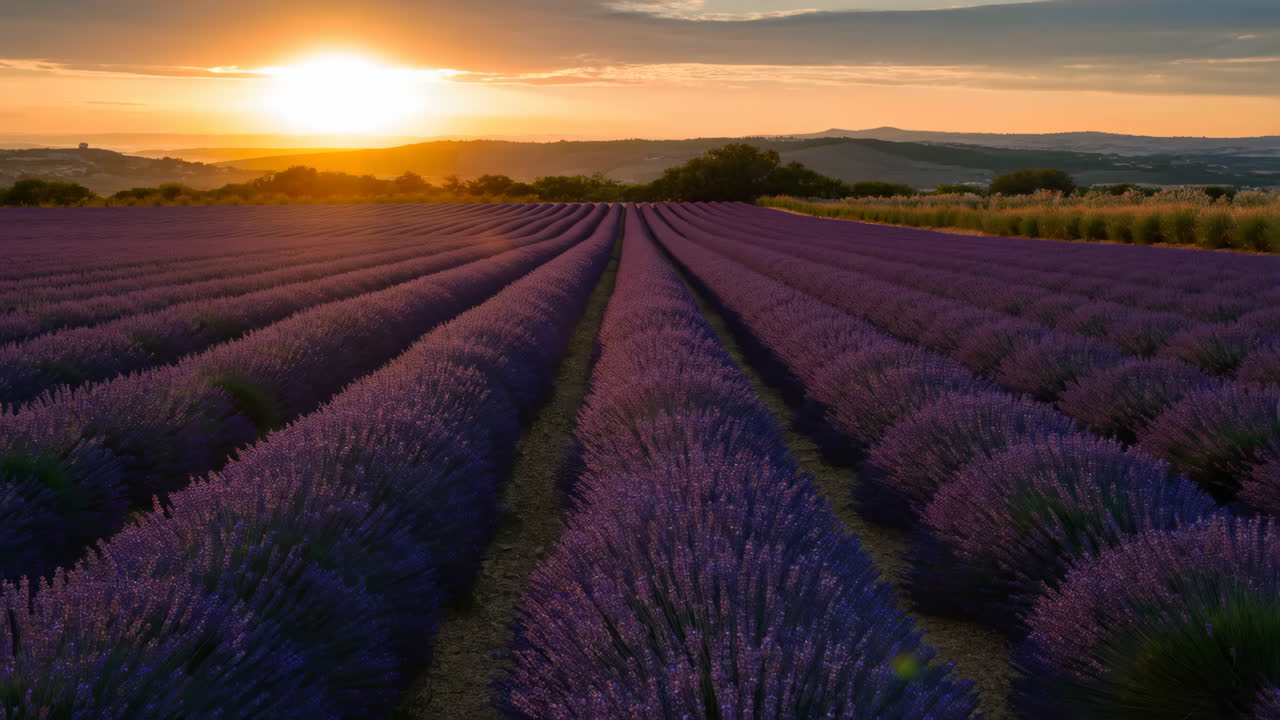 el campo de lavanda al atardecer