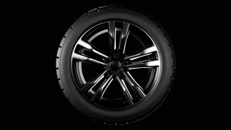 spinning car wheel. black rubber automotive tire. auto service concept, changing wheels. loop animation