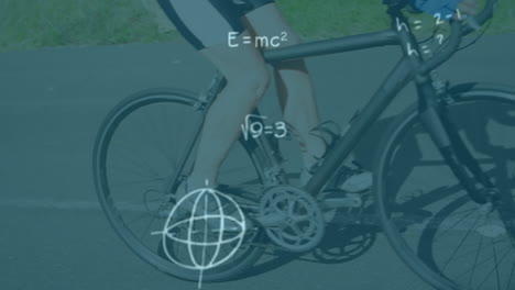 mathematical equations against woman cycling on the road