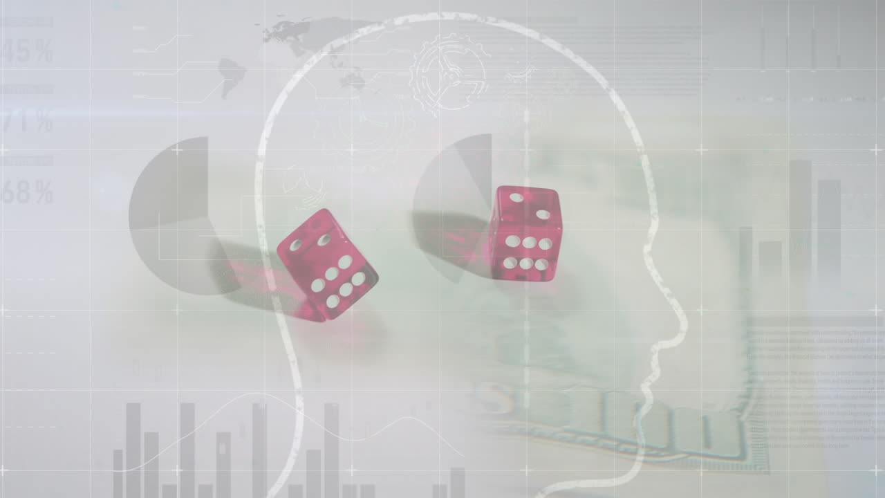 animación del procesamiento de datos sobre billetes y dados