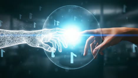 a creative exploration of connection between human and digital realms, showcasing the touch of technology and humanity in a mystical glimpse of future interaction
