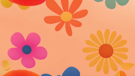 colorful flowers blooming animation over orange background