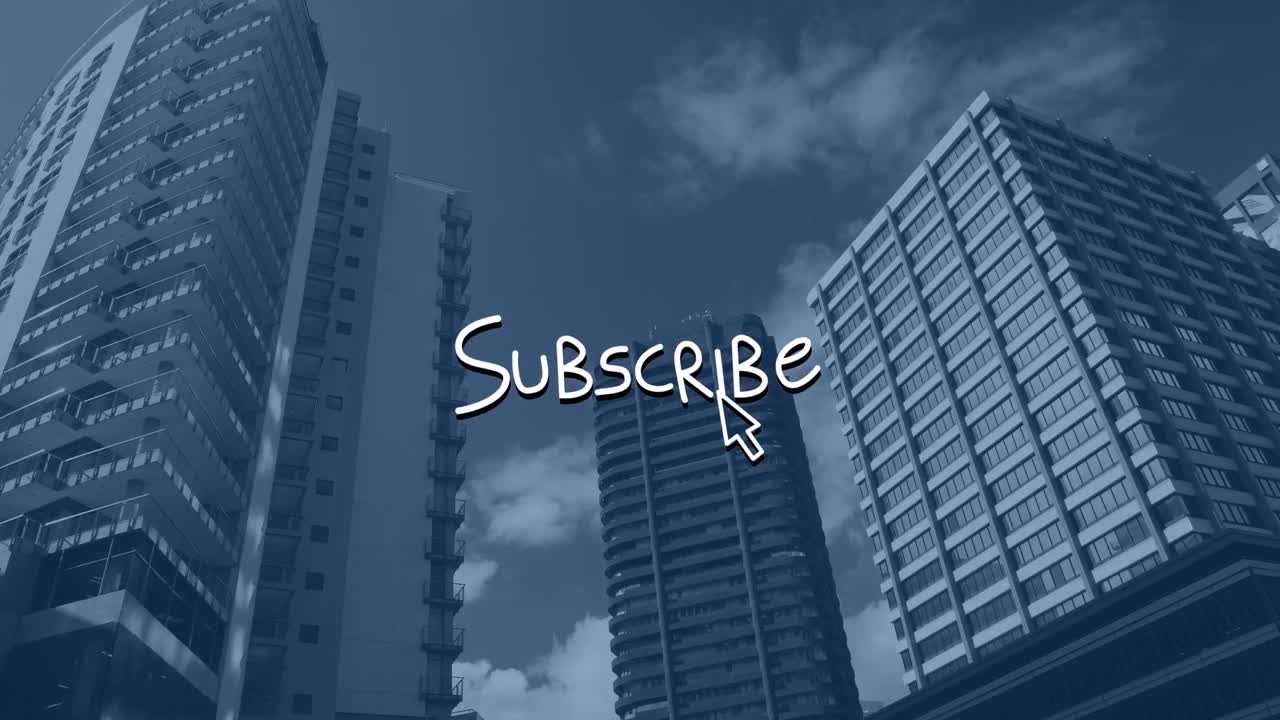 animación del texto de suscripción sobre el paisaje urbano