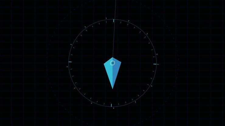 Abstract Digital Compass Needle Rotating on Dark Background