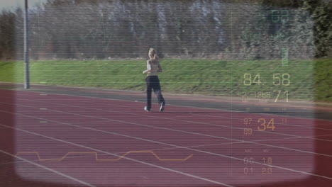 running on track, athlete with health data overlay animation