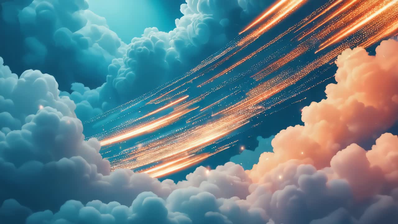Dynamic Light Streaks Through Colorful Clouds