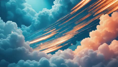 dynamic light streaks through colorful clouds