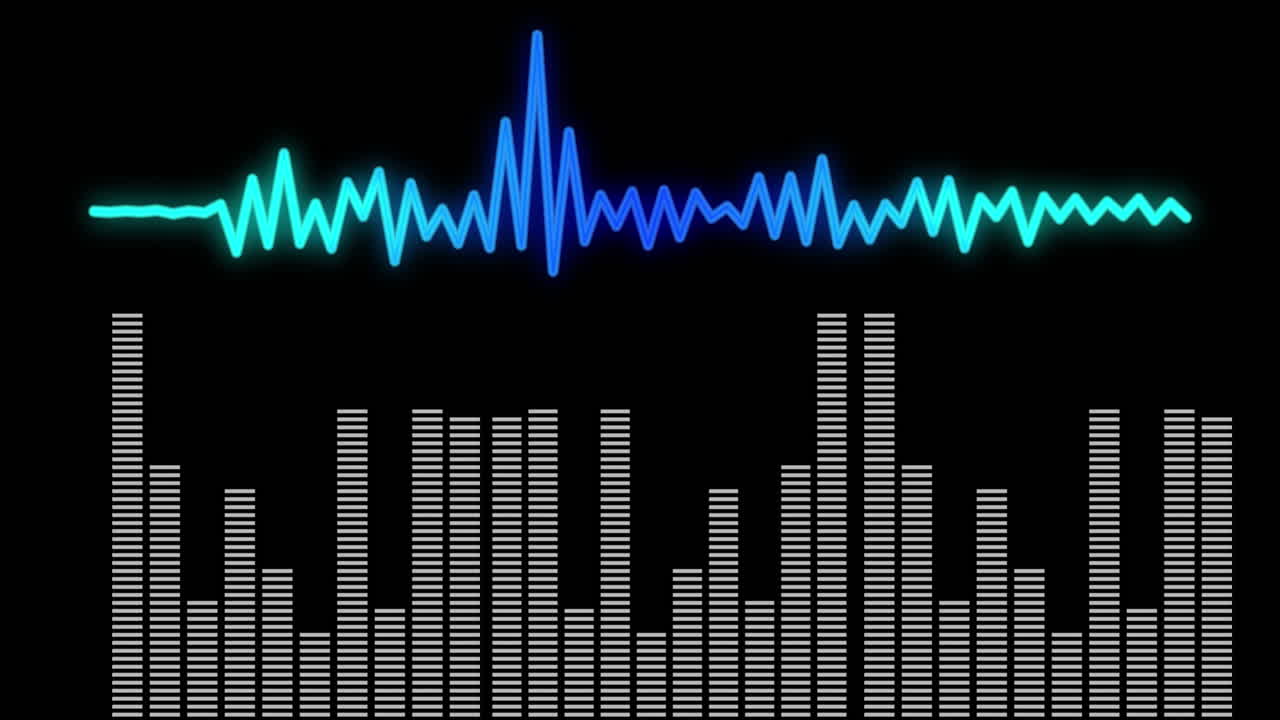 블랙 배경에 대한 음악  ⁇ 얼라이저와 음파의 디지털 애니메이션