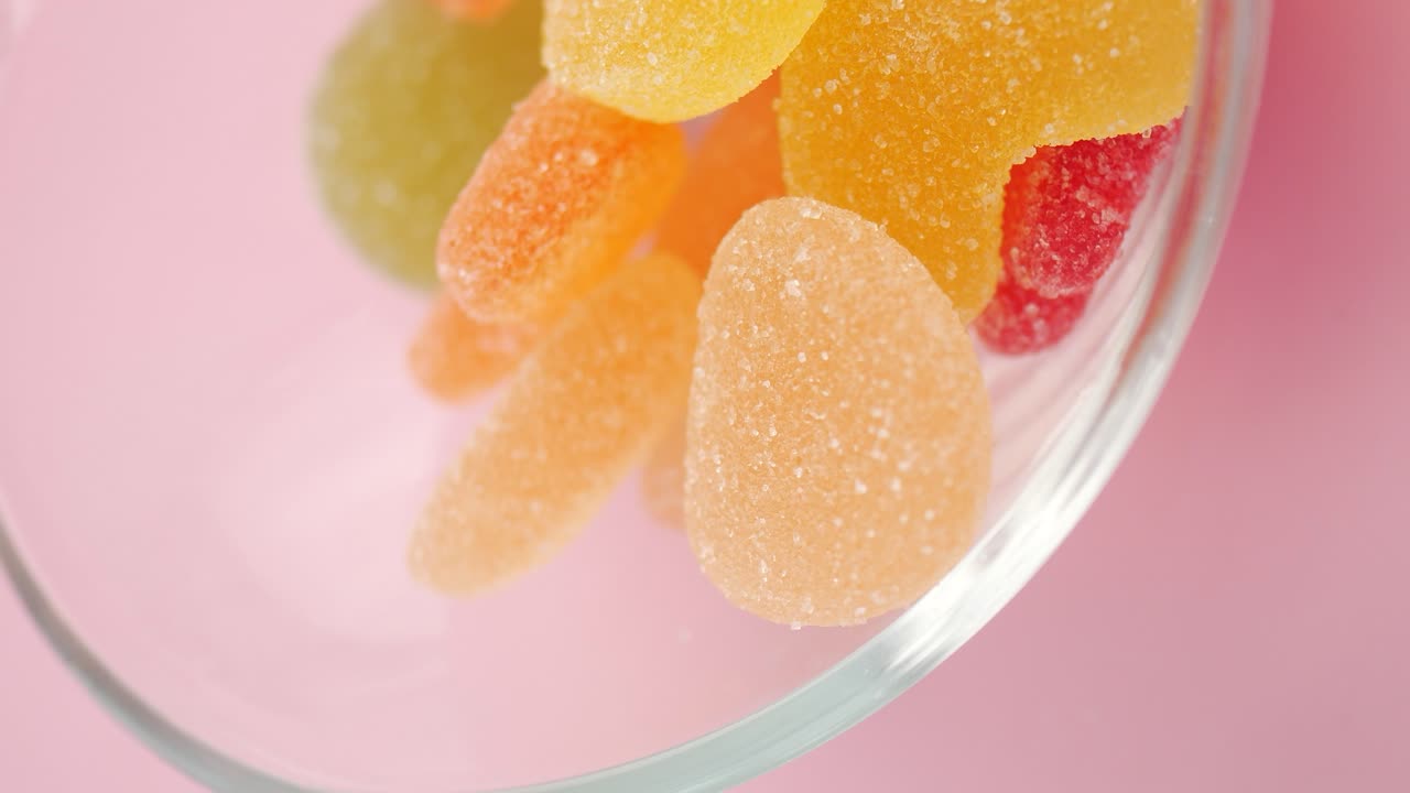 Colorful Sugar-Coated Gummy Candies in a Bowl