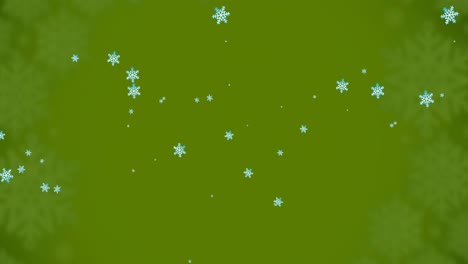 Animation-of-snowflakes-falling-on-green-background