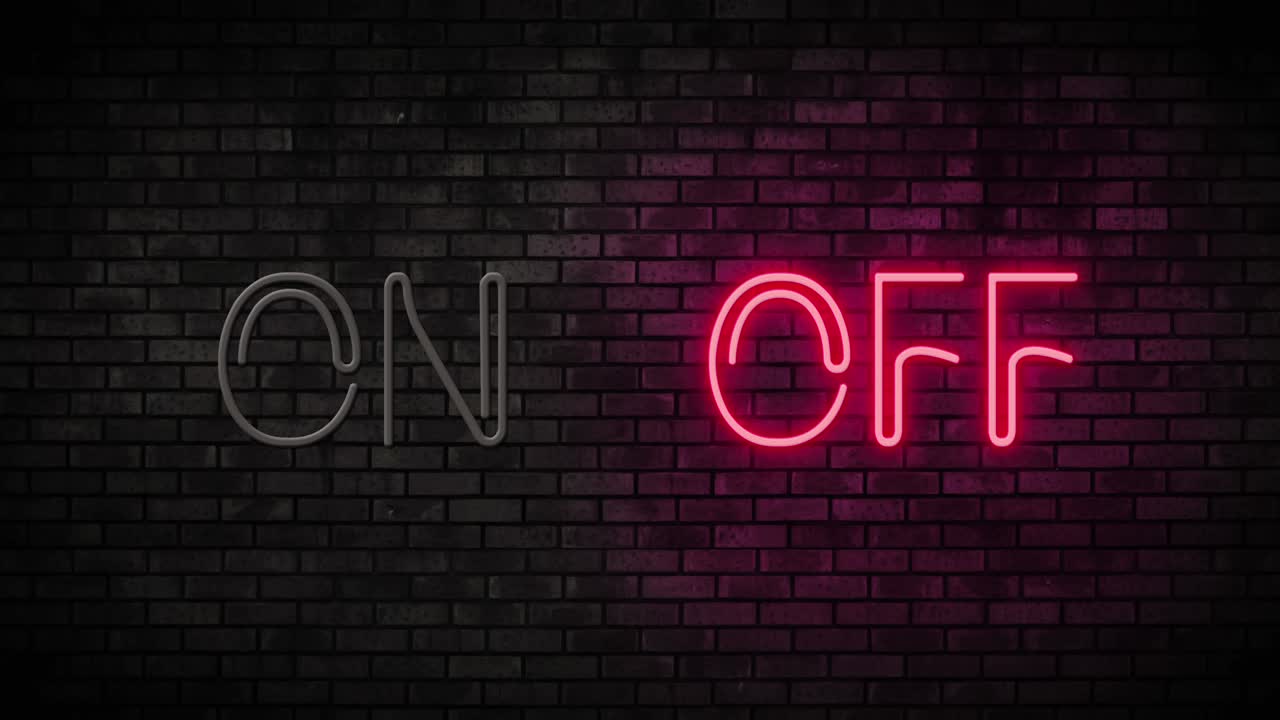 encendido y apagado de la luz de neón en la pared de ladrillo. bar de club nocturno señal de neón parpadeante animación de movimiento