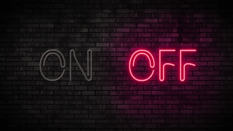 encendido y apagado de la luz de neón en la pared de ladrillo. bar de club nocturno señal de neón parpadeante animación de movimiento