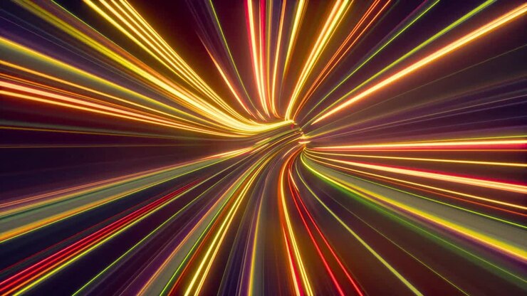 Dynamic Abstract Light Streaks Moving Through a Digital Tunnel