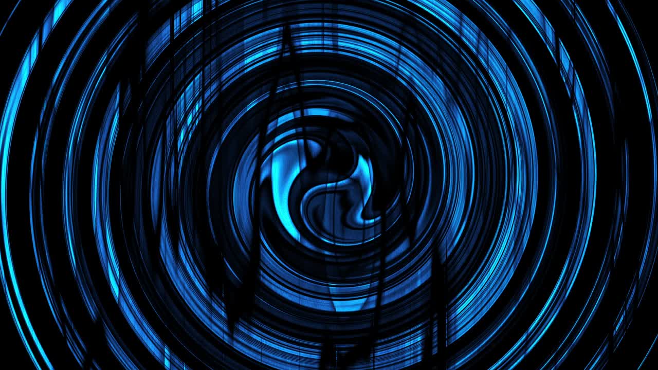 Abstract motion graphic loop blue grunge digital psychedelic twisting in tunnel background multicolored helix vortex light. 4K loop pattern colorful round striped swirling hypnotic rotating abstraction