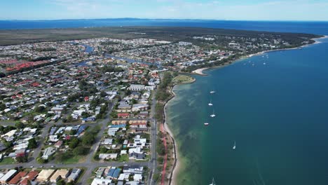 aerial view of bongaree suburb of bribie island in city of moreton bay, queensland, australia