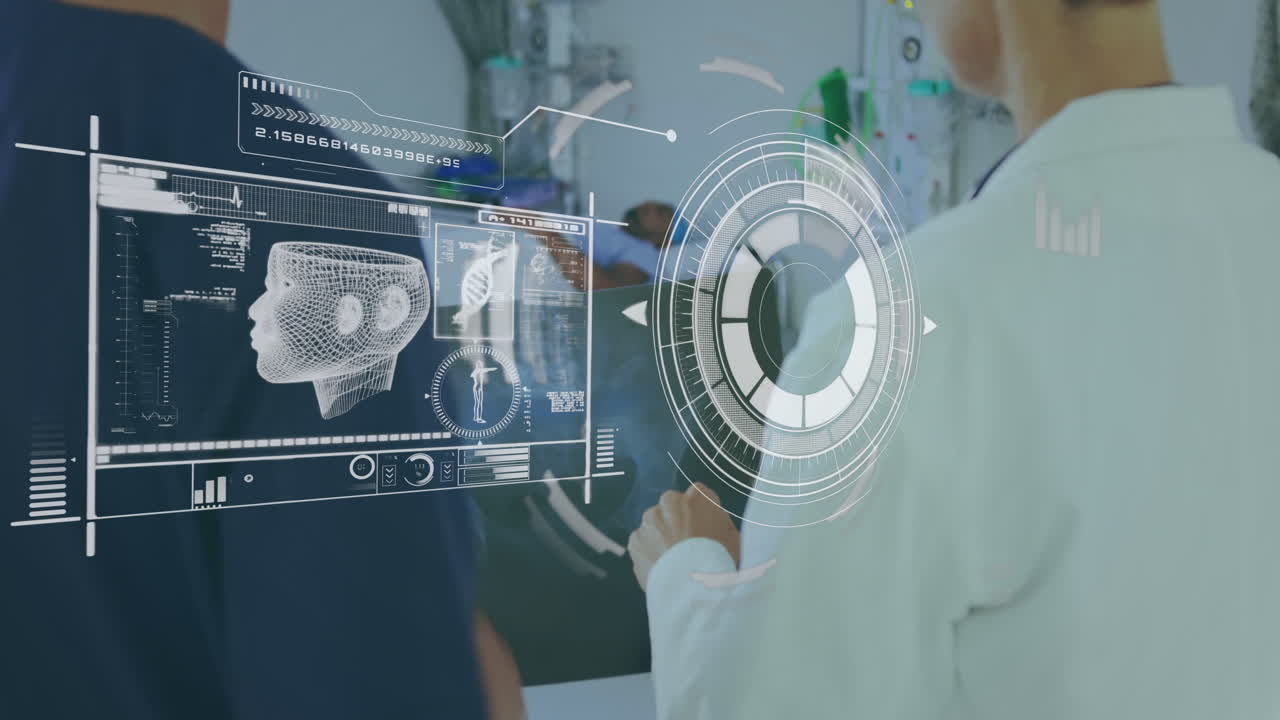 데이터 처리에 대해 이야기하는 다양한 의사들의 애니메이션