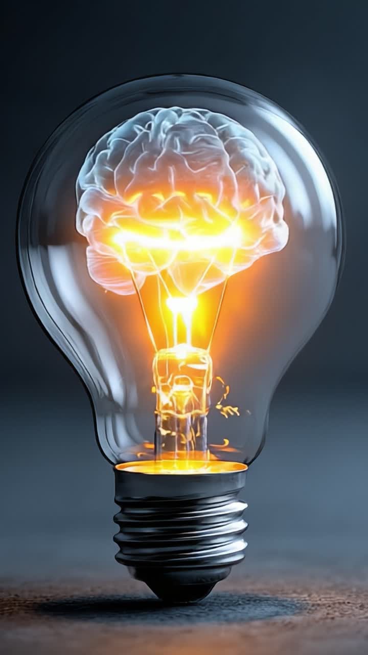 Una visualizzazione concettuale di una lampadina fusa con un cervello, che simboleggia creatività, innovazione e illuminazione intellettuale nel pensiero moderno.