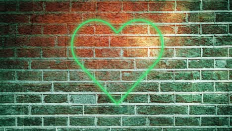 Animation-of-glowing-neon-heart-icon-on-brick-wall