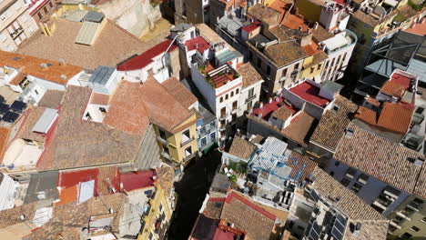 Colorful-Tiled-Roofscape-In-The-Old-Town-Of-Valencia,-Spain