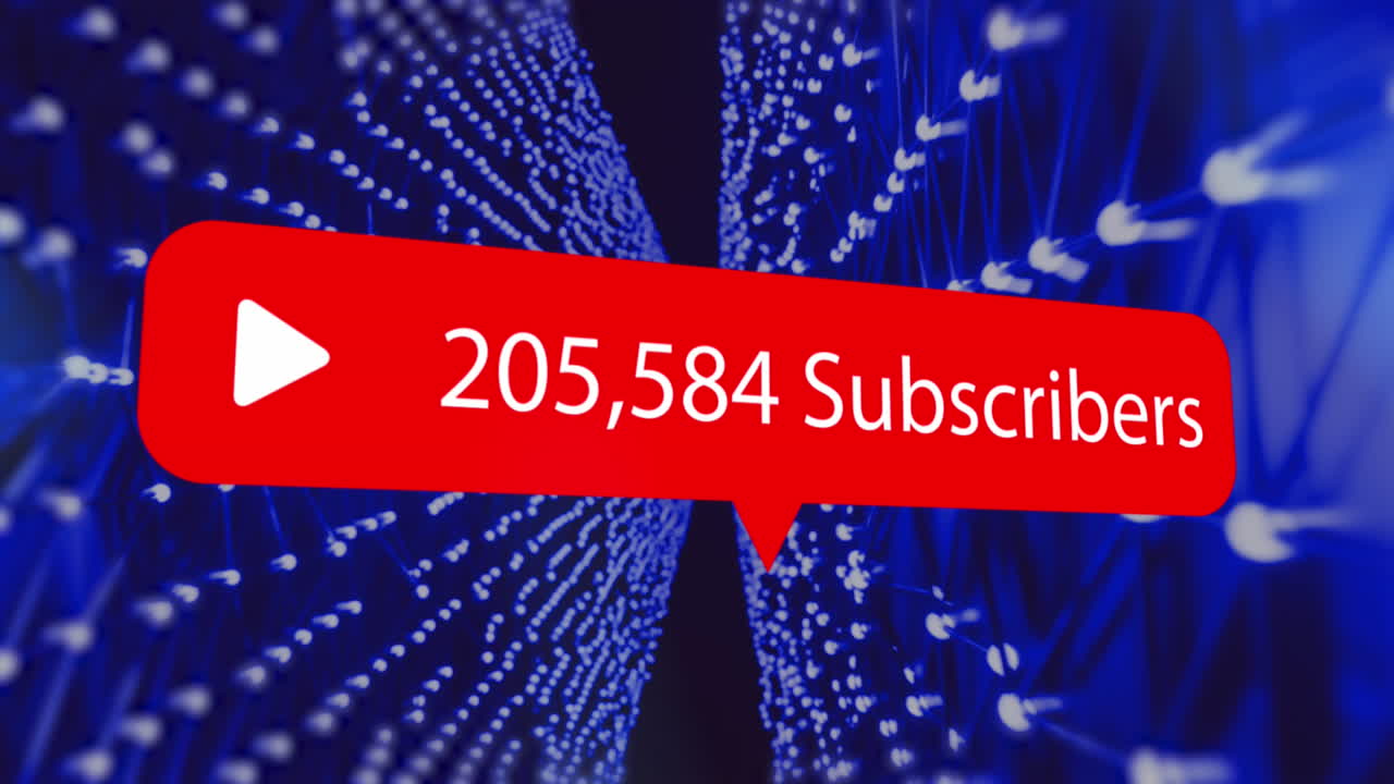 animación de aumento de los suscriptores notificación a través de la red de luces azules brillantes