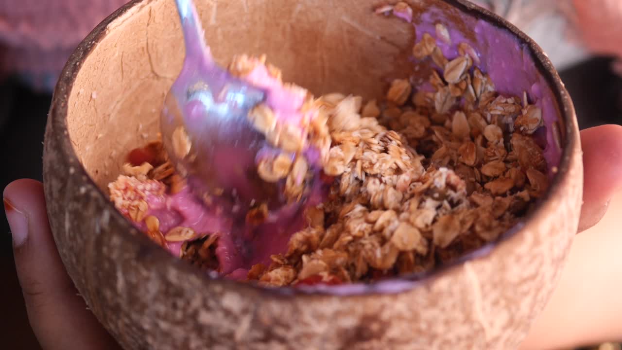Coconut Bowl with Yogurt, Granola, and Berries