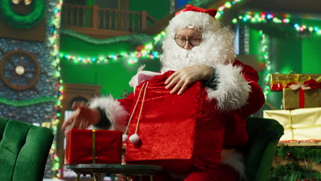 santa claus opening gifts