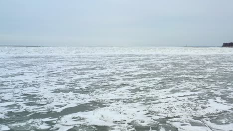 drone flying over frozen water