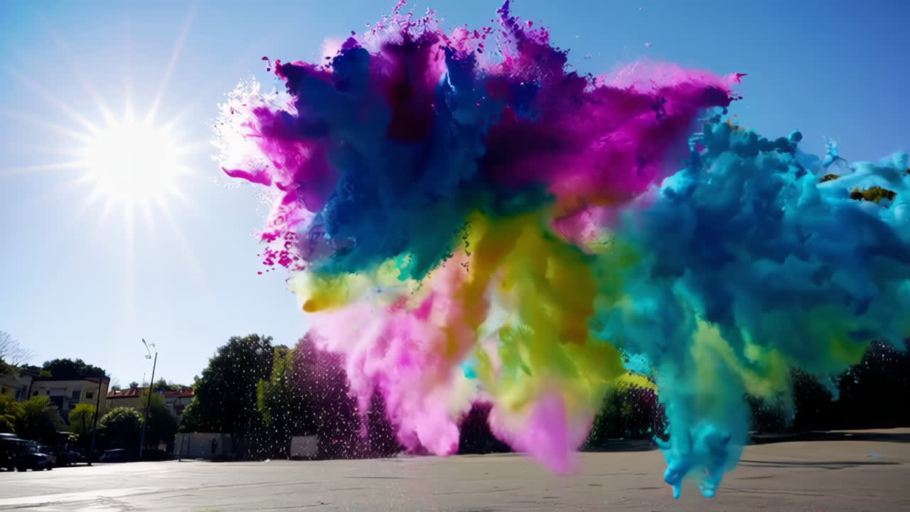 Colorful Powder Explosion on the Ground