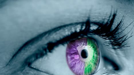 close up of female grey eye against grey background