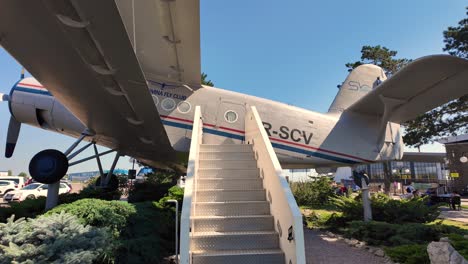 vintage airplane display outside bucovina airport terminal