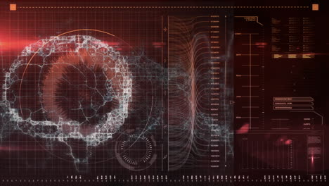 animación del cerebro sobre el procesamiento de datos en fondo rojo.