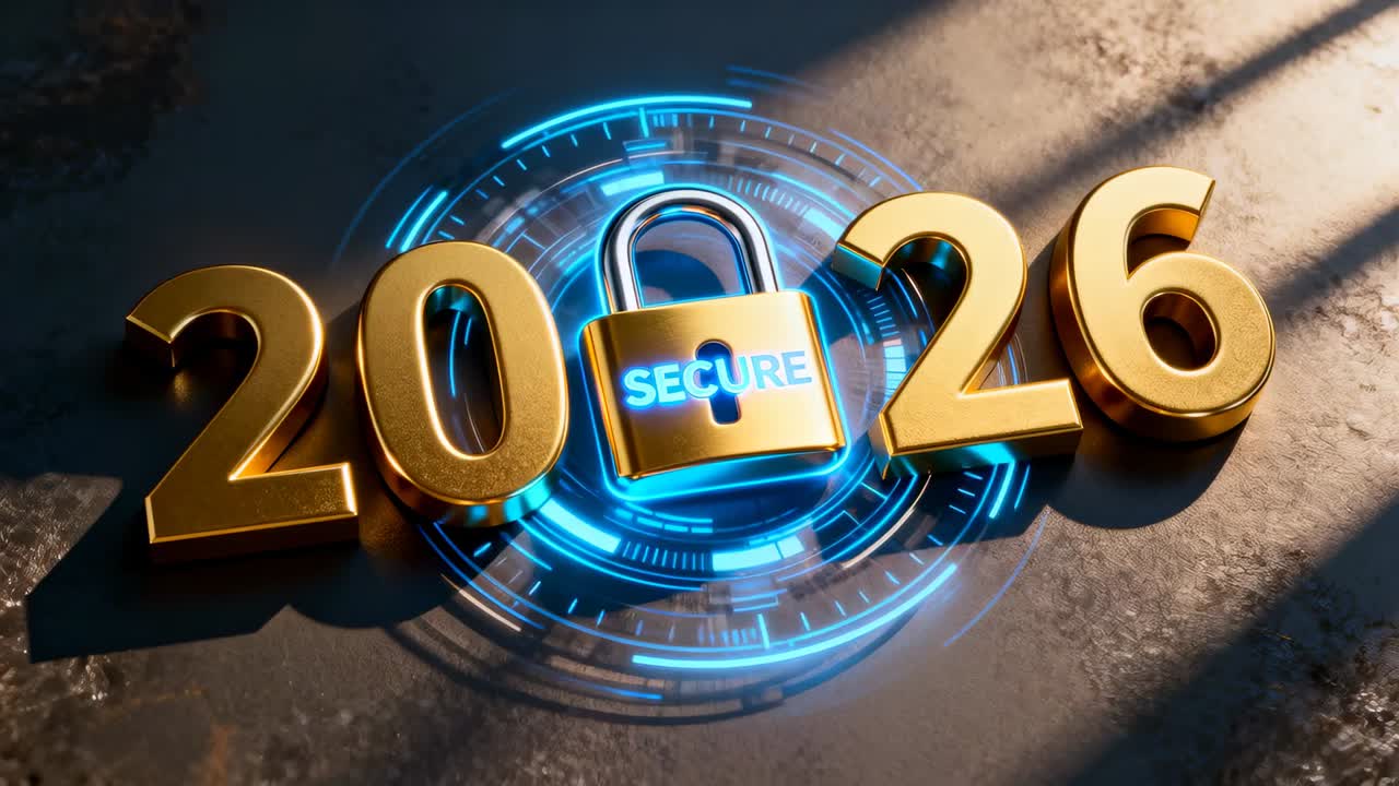 Powering holographic ring, SECURE padlock glowing on tabletop, signaling security to 20 and 26