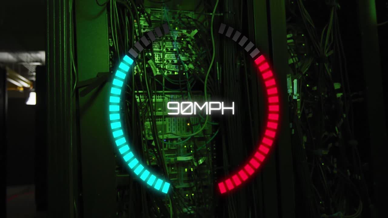 Animation of speed gauge and data processing over computer servers
