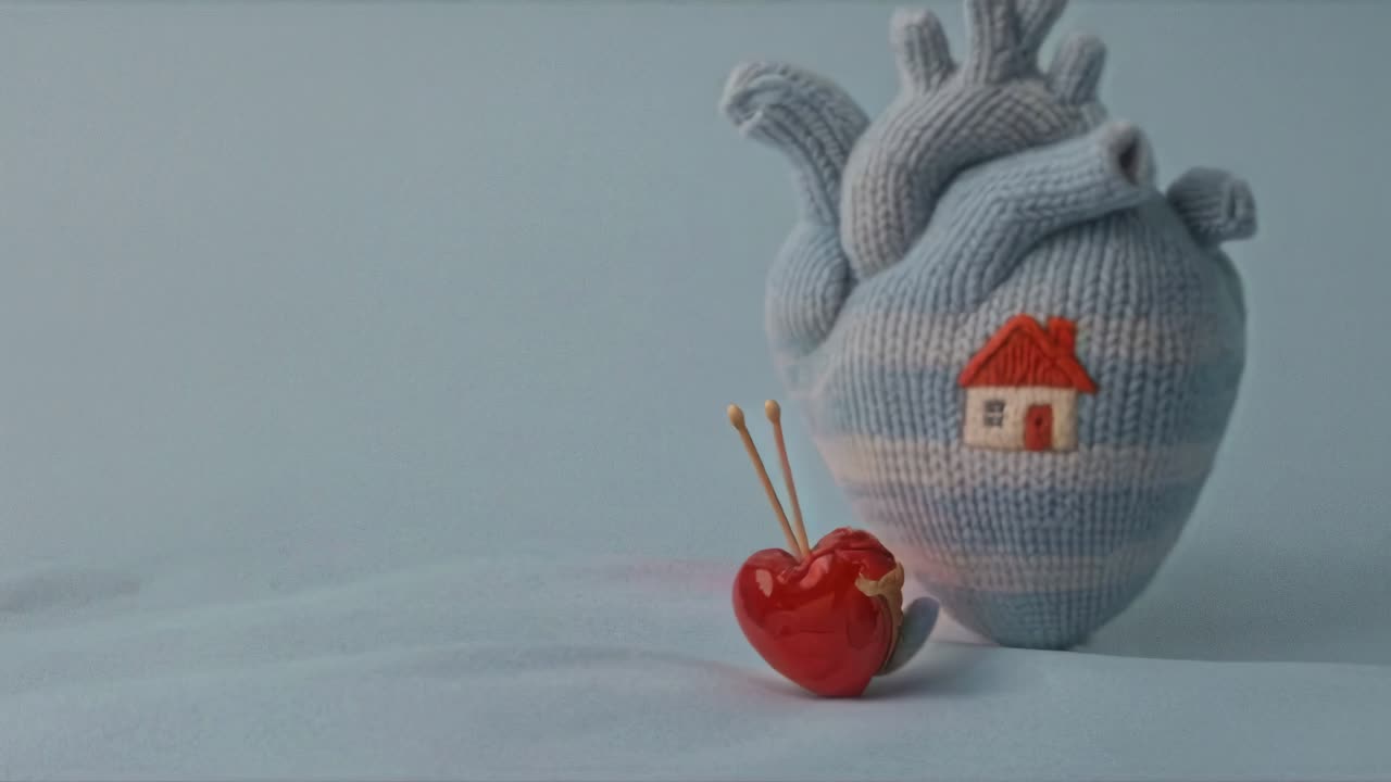 Knitted Heart with a House and a Small Heart