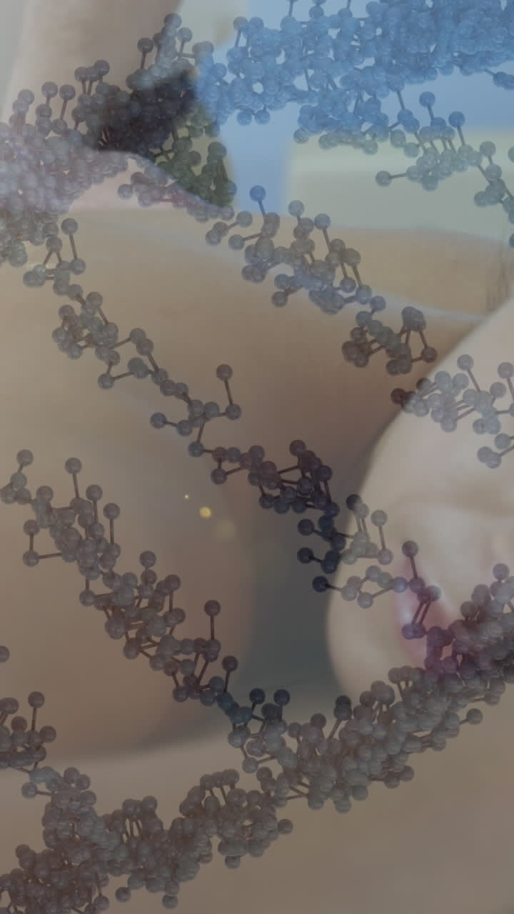Animazione di un filamento di DNA su un terapista massaggiatore con una paziente caucasica