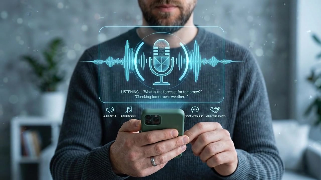 Hand holding smartphone with green screen display for mobile technology concept