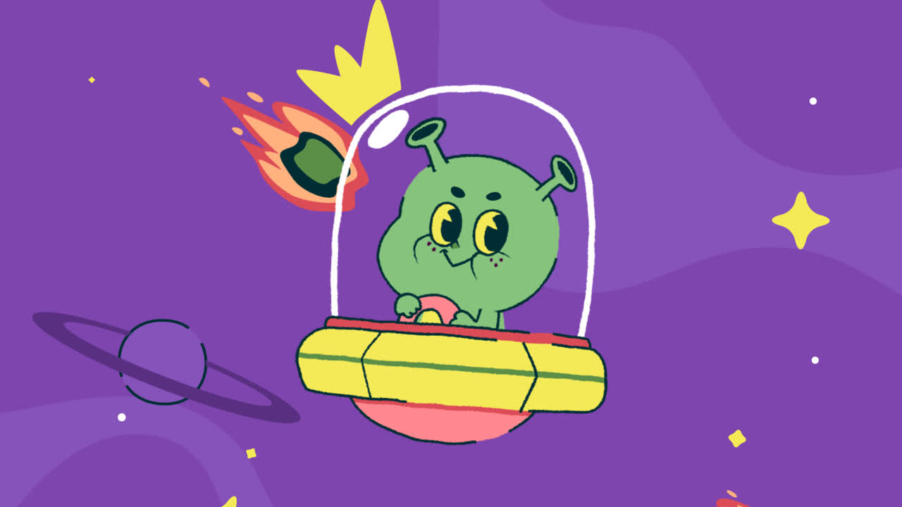 una animación de una ilustración de dibujos animados alienígenas dibujados a mano