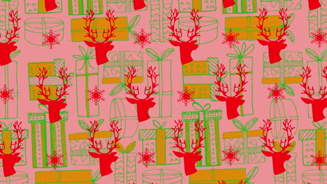 animación de renos de navidad patrón sobre regalos patrón sobre fondo rosado