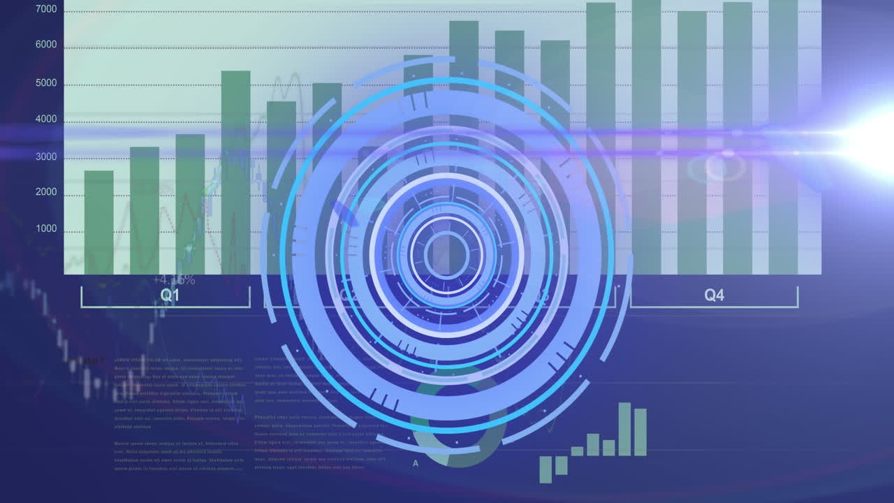 Animation of processing circle moving over scientific graph and data