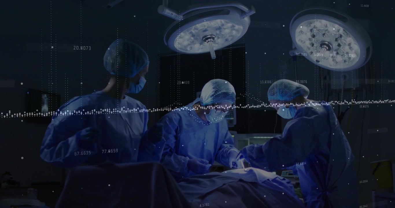 Efter at have dækket patienten til, laver kirurgisk team indsnit, animeret data-overlay vejleder lukning.
