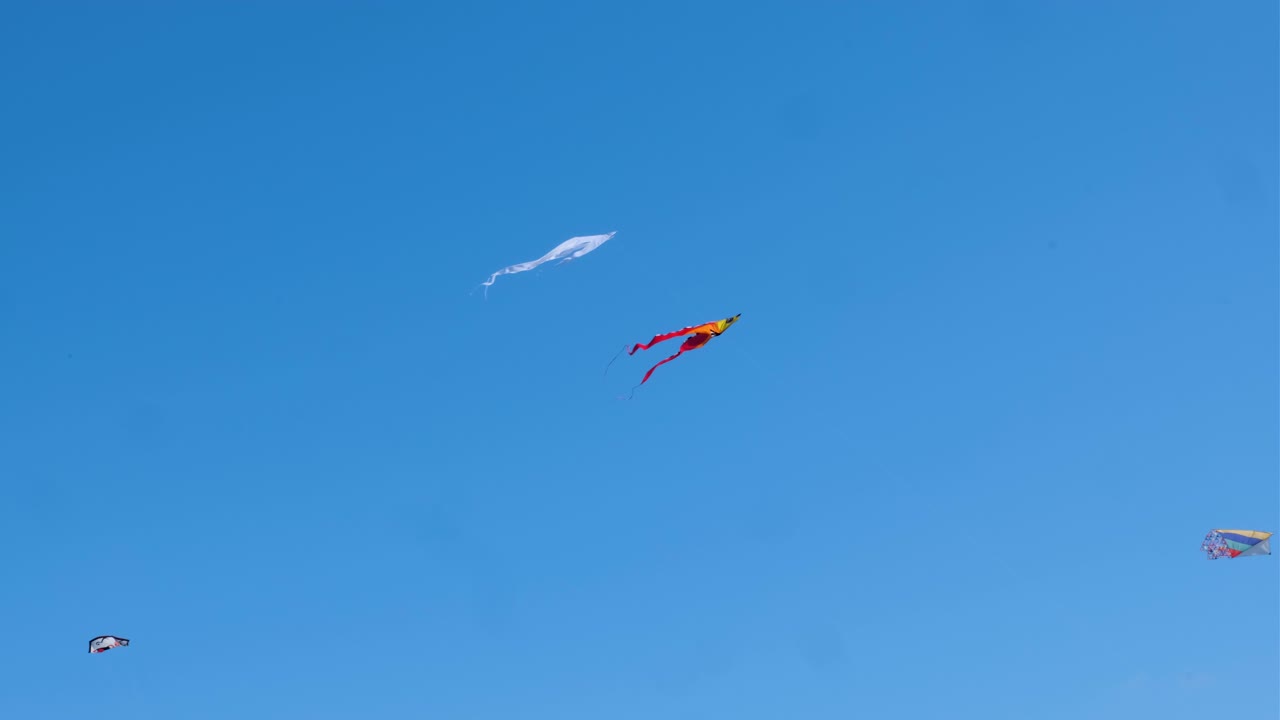 niños volando cometas en el viento y revoloteando en la brisa contra el cielo azul en un día de verano