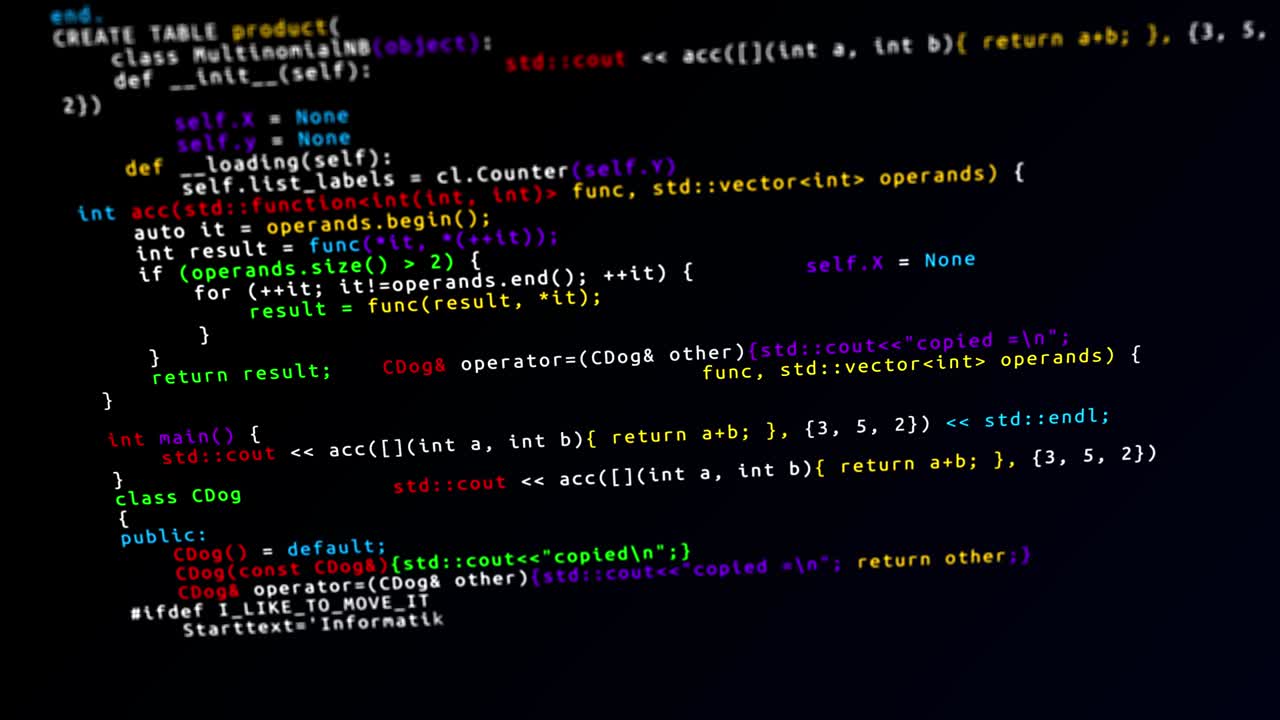 Software codes sliding on the screen, Scrolling through a page of HTML code Loop Animation.