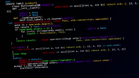 software codes sliding on the screen, scrolling through a page of html code loop animation.