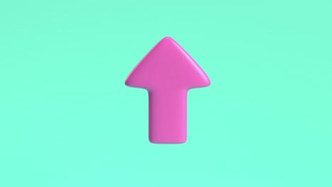 renderización 3d de movimiento flecha rosa apuntando hacia arriba fondo verde