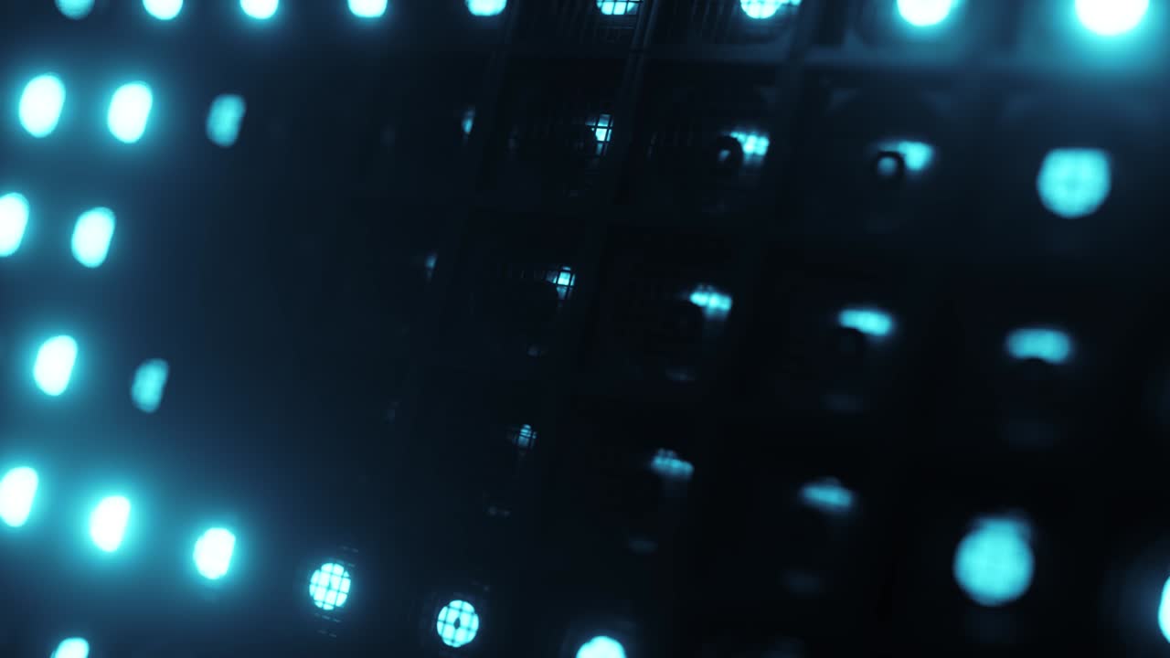 Flashing wall lights. Flashing lights Lanterns for clubs and discos. Matrix beam headlights. Nightclub halogen lamp. Seamless loop 3d render. Blue light