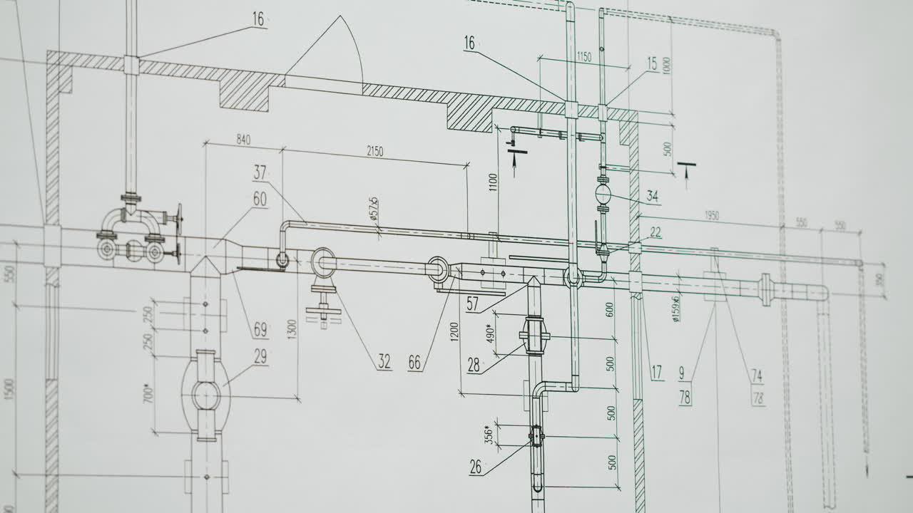 Close-up of an engineer or architect working on a technical blueprint