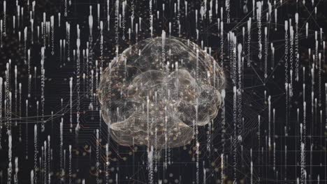 animación del cerebro sobre las luces que caen sobre un fondo negro