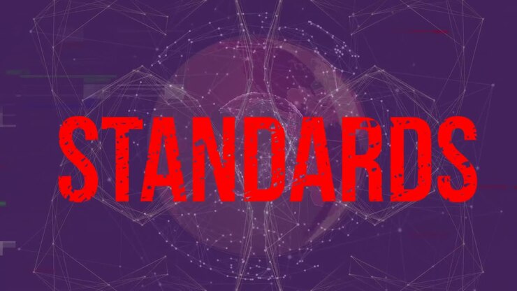 Animazione di standard su uno sfondo viola vintage con connessioni e glitch