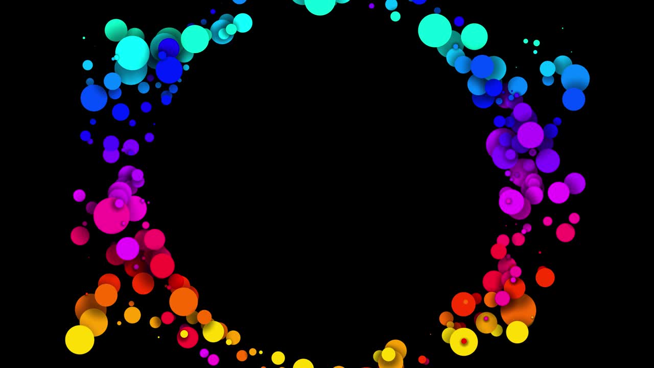 원의 2d 애니메이션, 4k 루프 무결 추상적인 배경, 평평한 스타일의 아름다운 다채로운 원, 알파 채널로 루마 매트, 둥근 구조