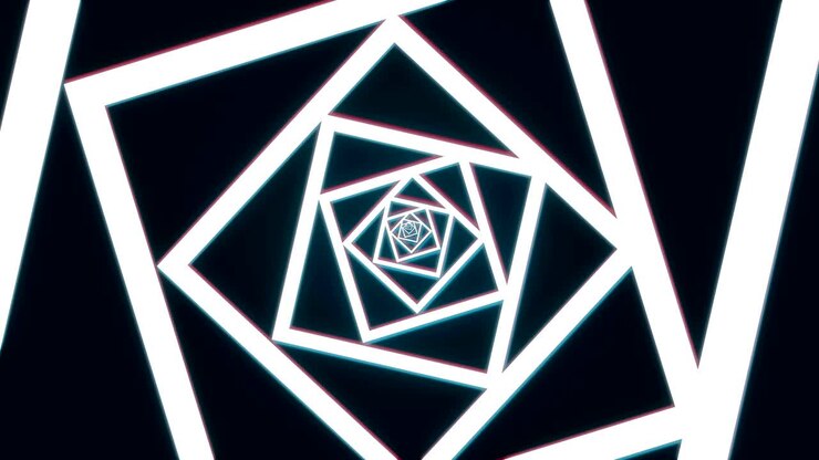 4K. loop background of geometric shapes, squares, pentagons and stars stripes outline isolated on black background